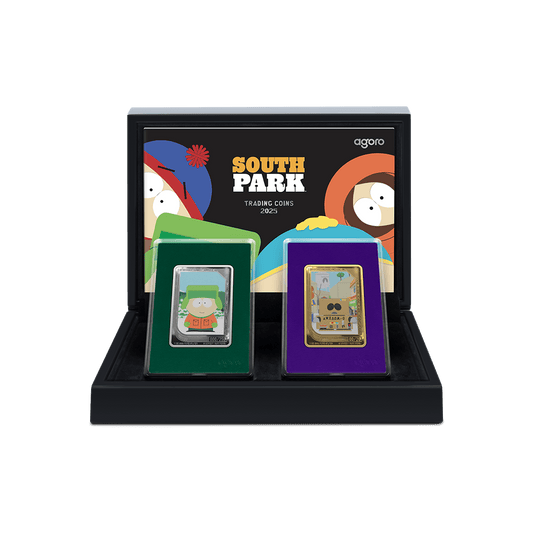 A "South Park" mystery blind box with four different characters shown on the packaging: Stan Marsh, Eric Cartman, Kenny McCormick, and Kyle Broflovski.