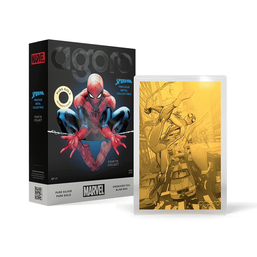 A Spiderman blind box with a gold variant, perfect for collectors.