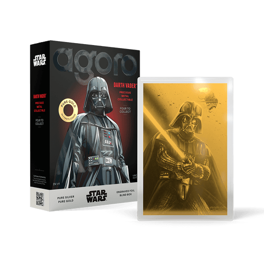 A Darth Vader blind box, showing a rare gold variant next to the regular version.