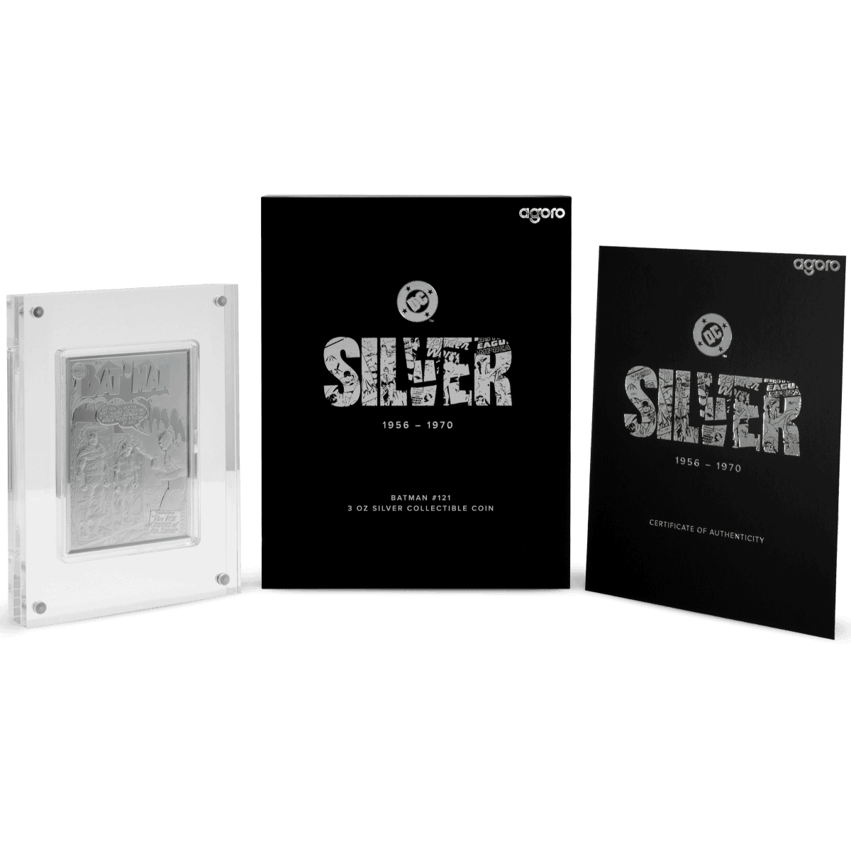 2024 Niue Agoro DC 90th Anniversary Silver Age Batman 121 3 oz Silver Coin GR Reserve Package Open.