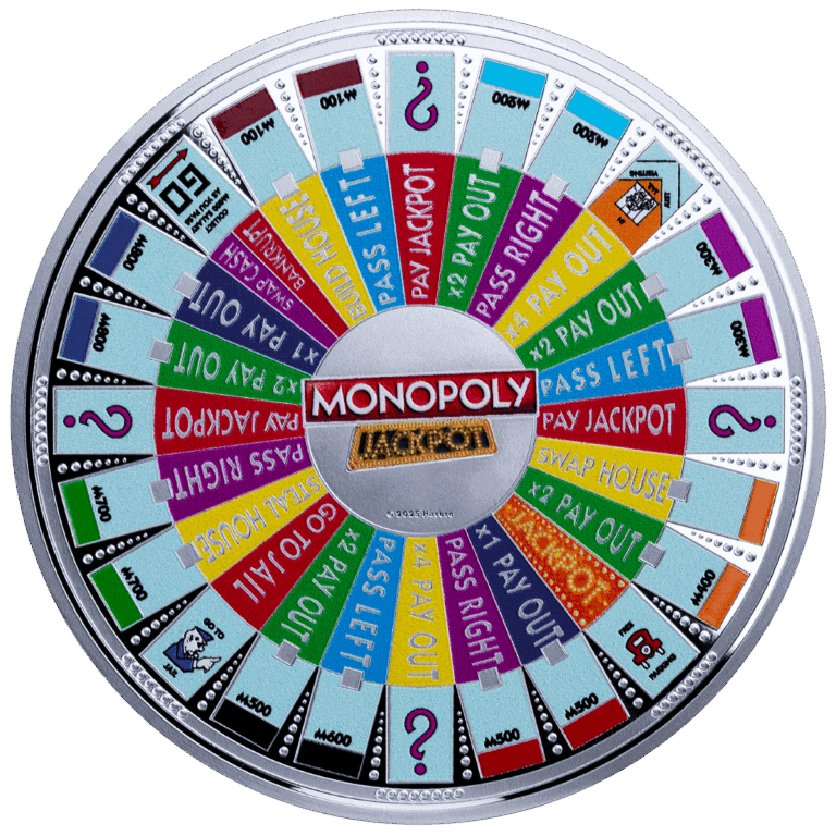 Board game with Monopoly-themed wheel for gambling and entertainment purposes.