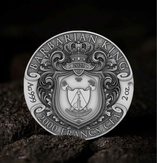 2025 Cameroon Barbarian King 2 oz Silver Antiqued Colorized Gilded Coin - Image 7