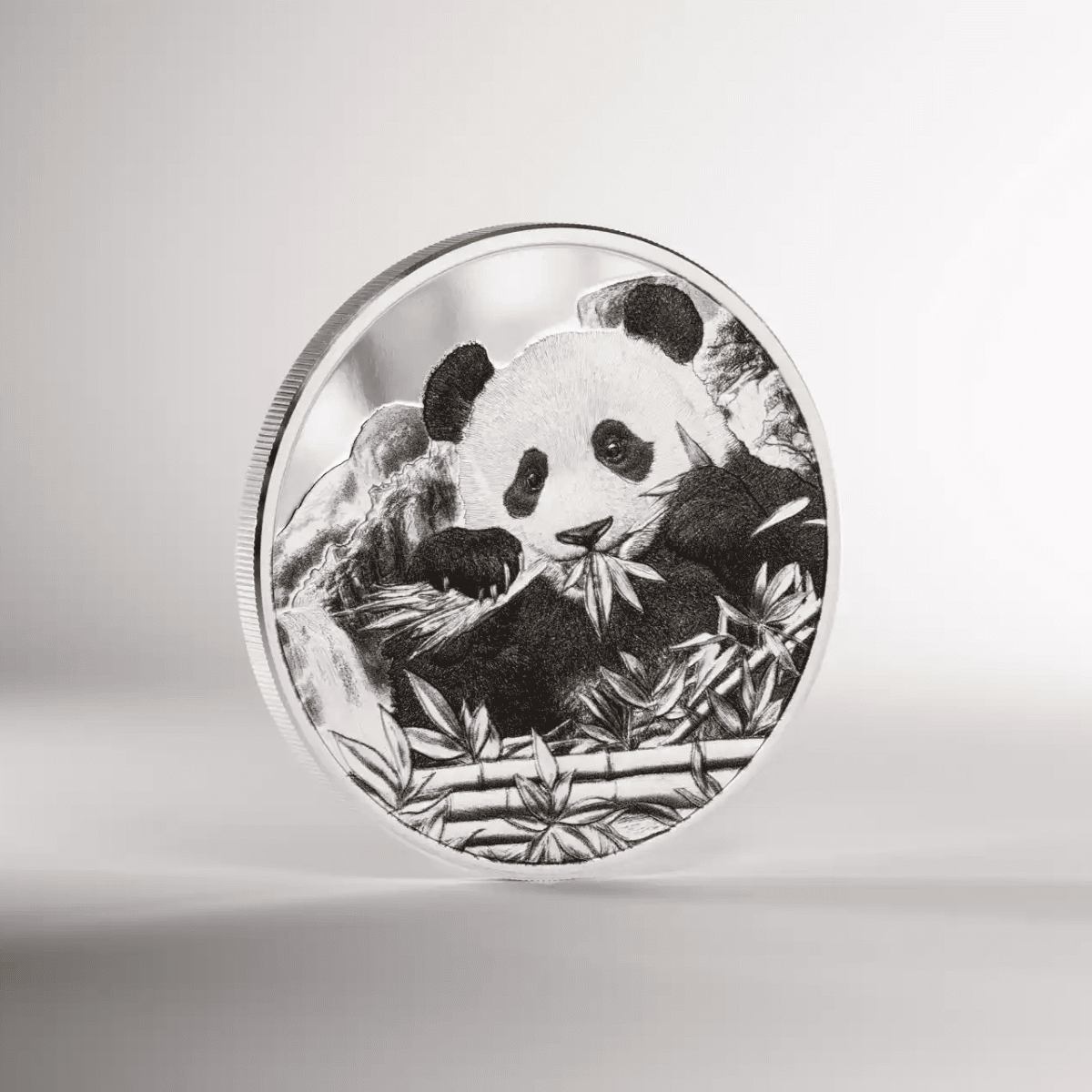 2025 Cook Islands Seven Deadly Sins Gluttony Panda 1 oz Silver Proof Coin GR Reserve Front Social Off center.