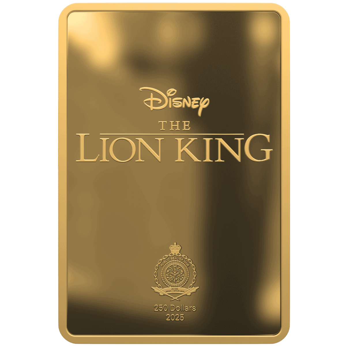 Gold-plated The Lion King 2025 official collectible coin with Disney logo and crown emblem.