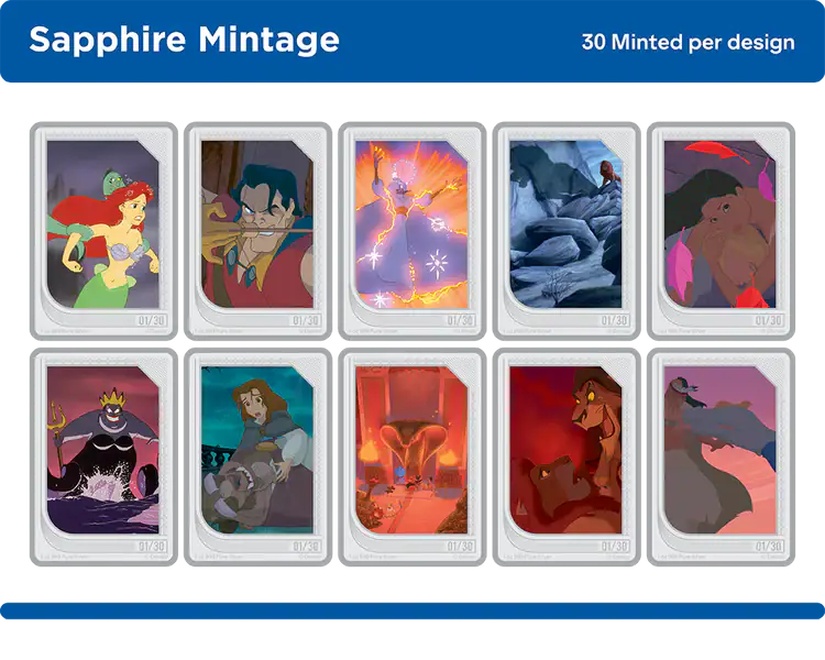 Niue Agoro Disney Renaissance trading coins sealed box blue, featuring 30 mint designs.