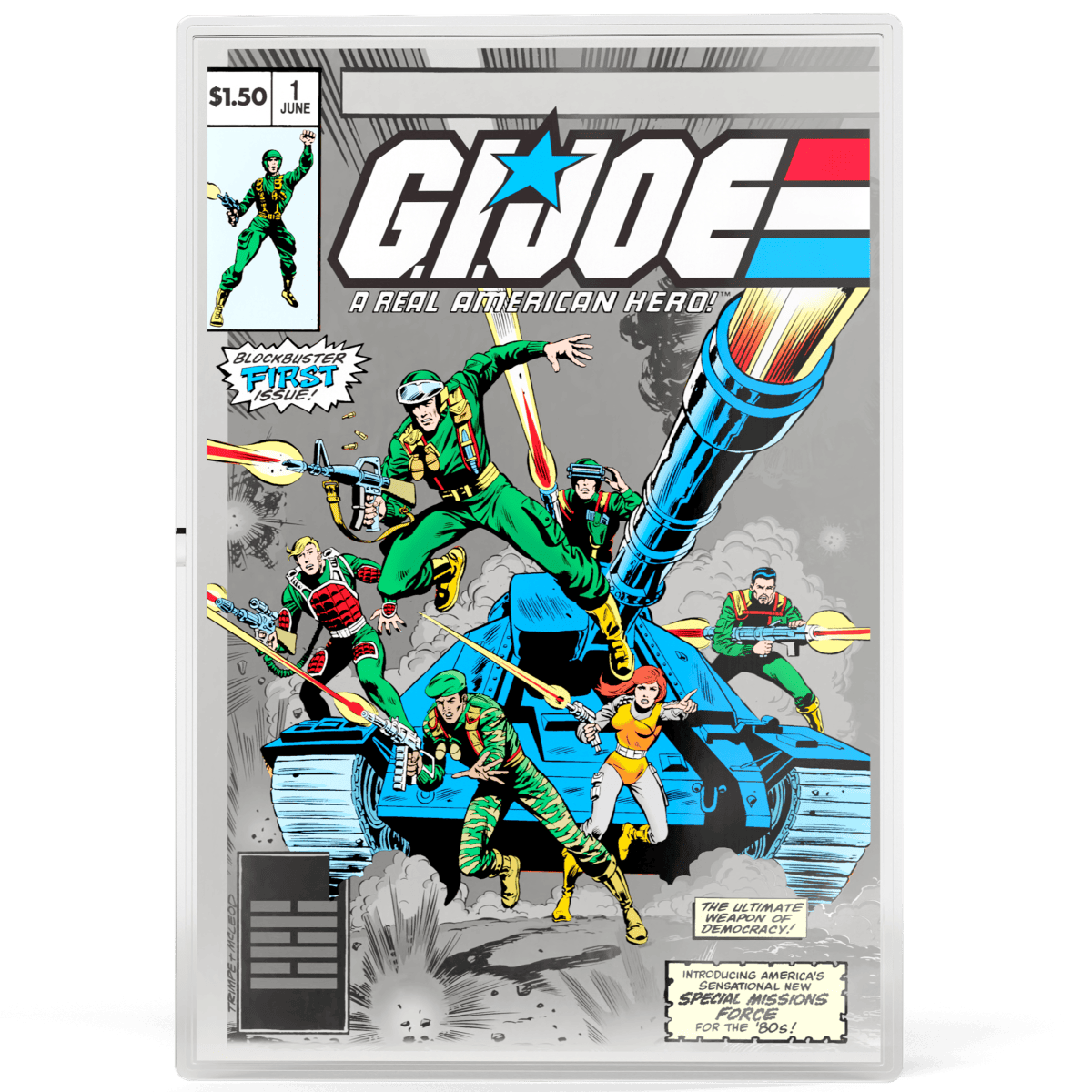 G.I. Joe comic book cover featuring action-packed scenes with soldiers and tanks, vibrant colors, and iconic artwork from the 1980s.