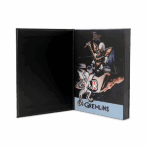 Golden Gremlins collectible pin featuring a Gremlin character with 3D glasses and a soda can, displayed on a card within a black case. Perfect for fans and collectors of movie memorabilia.
