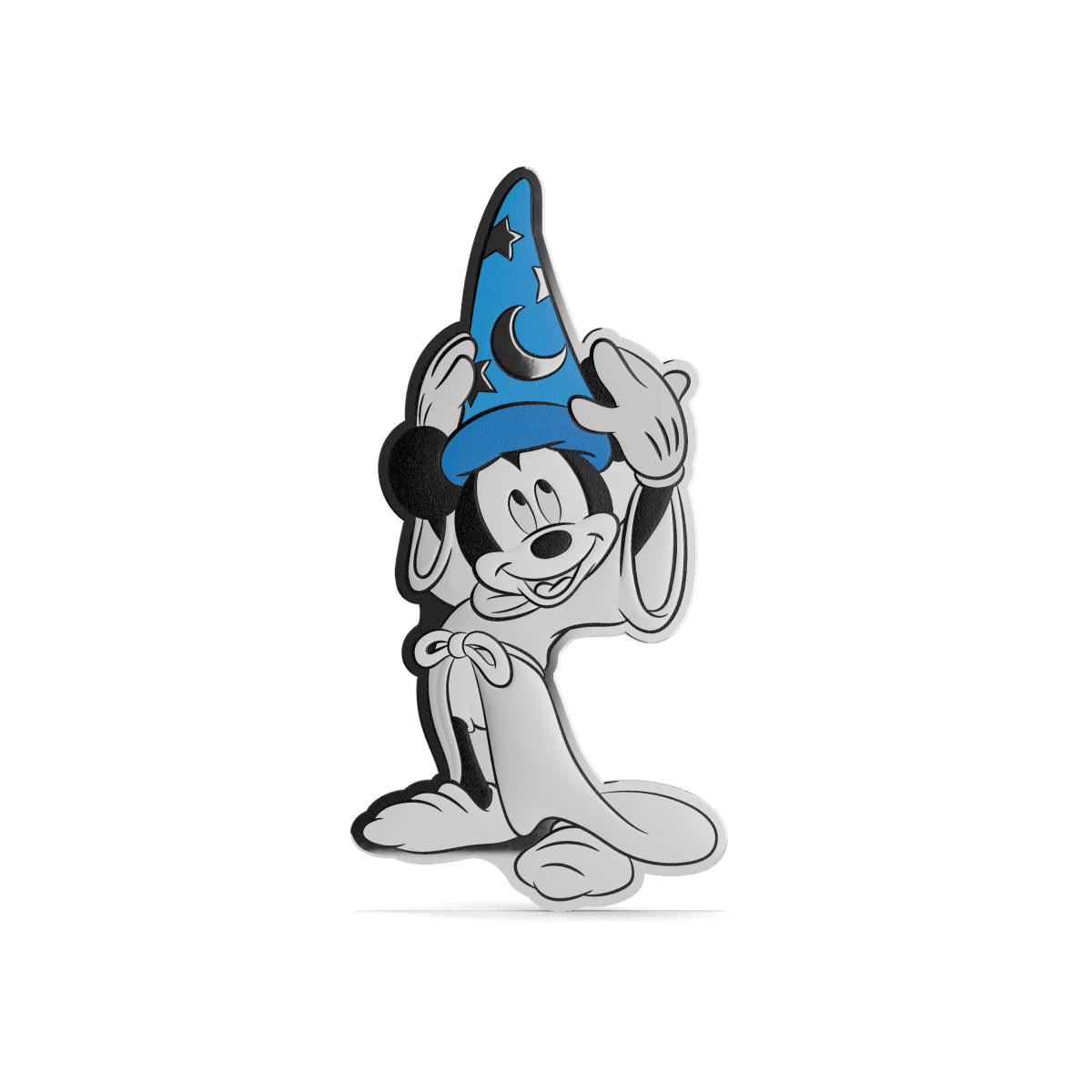 Mickey Mouse in wizard hat pin with moon and stars, vintage Disney collectible.