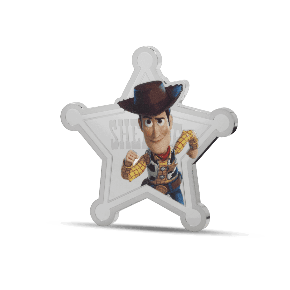 Vintage Toy Story Sheriff Woody collectible pin featuring his classic cowboy hat and checkered shirt. Perfect for fans and collectors of Disney and Pixar memorabilia. Metal with colorful enamel accents.