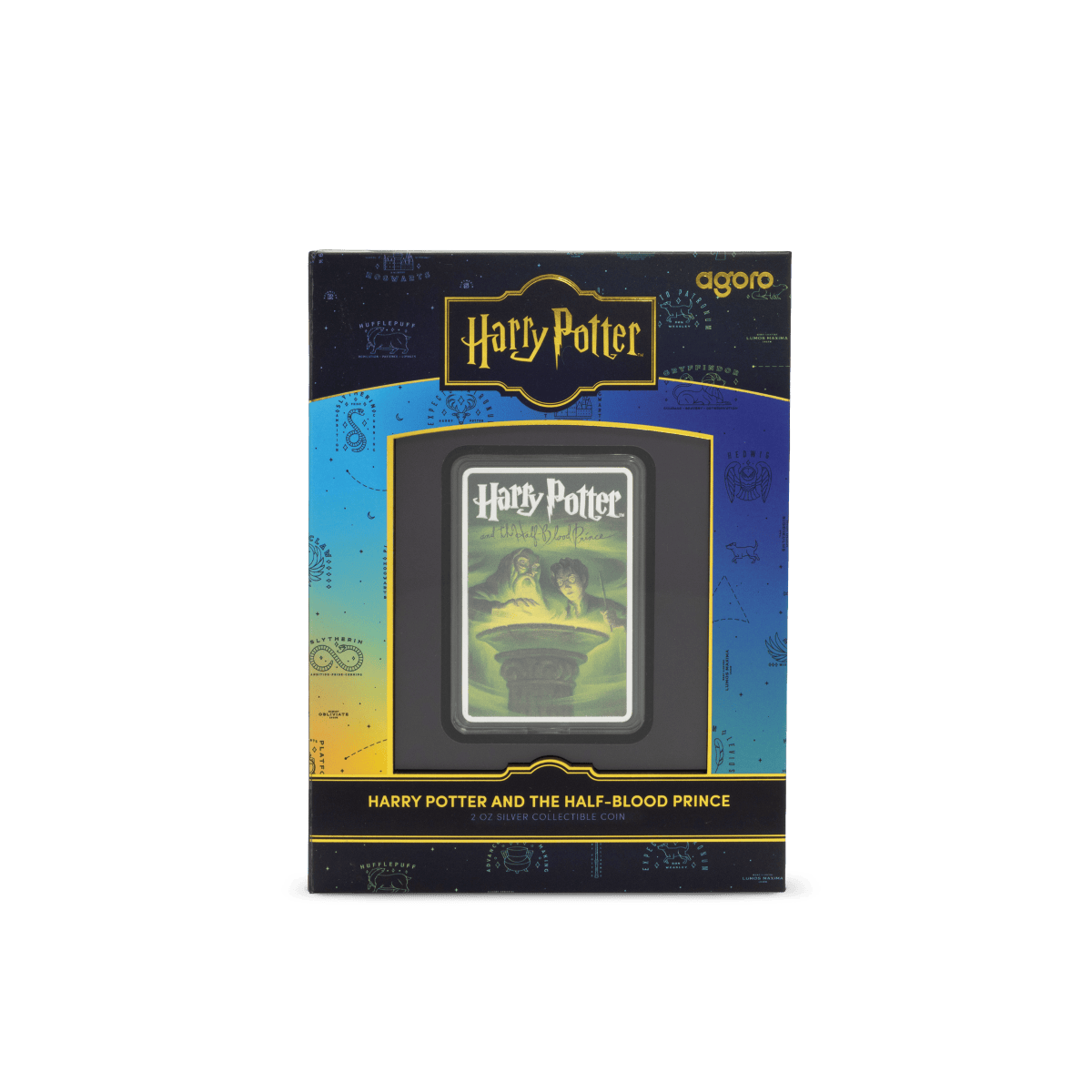 Harry Potter collectible silver coin featuring Harry and the Half-Blood Prince on an illuminated display card, inspired by the Harry Potter series, perfect for fans and collectors.