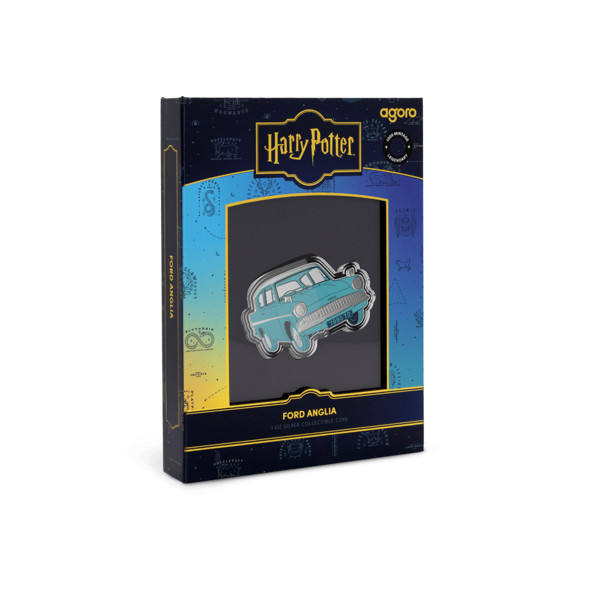 Vintage Ford Anglia collectible coin in Harry Potter themed packaging, 2023, silver, UK.