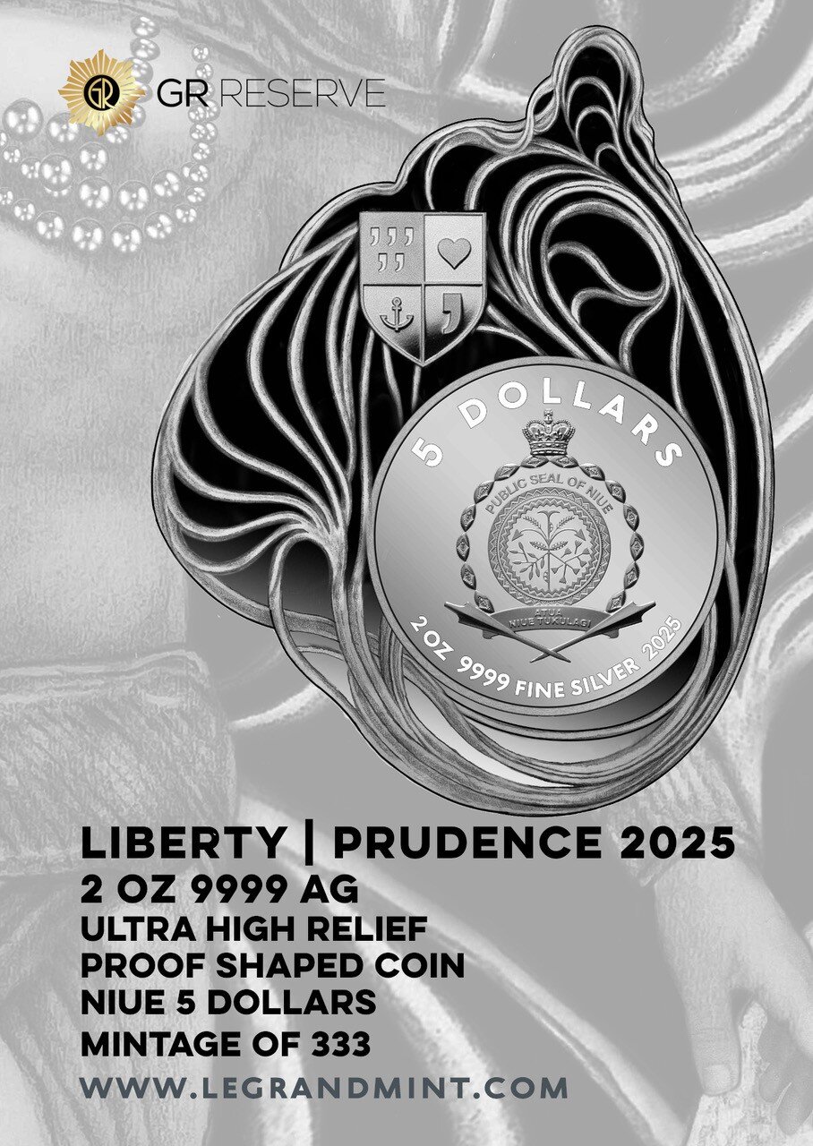 Niue Liberty Prudence 250 Years USA Edition 2 oz Silver Proof Shaped Coin with social features and intricate design.