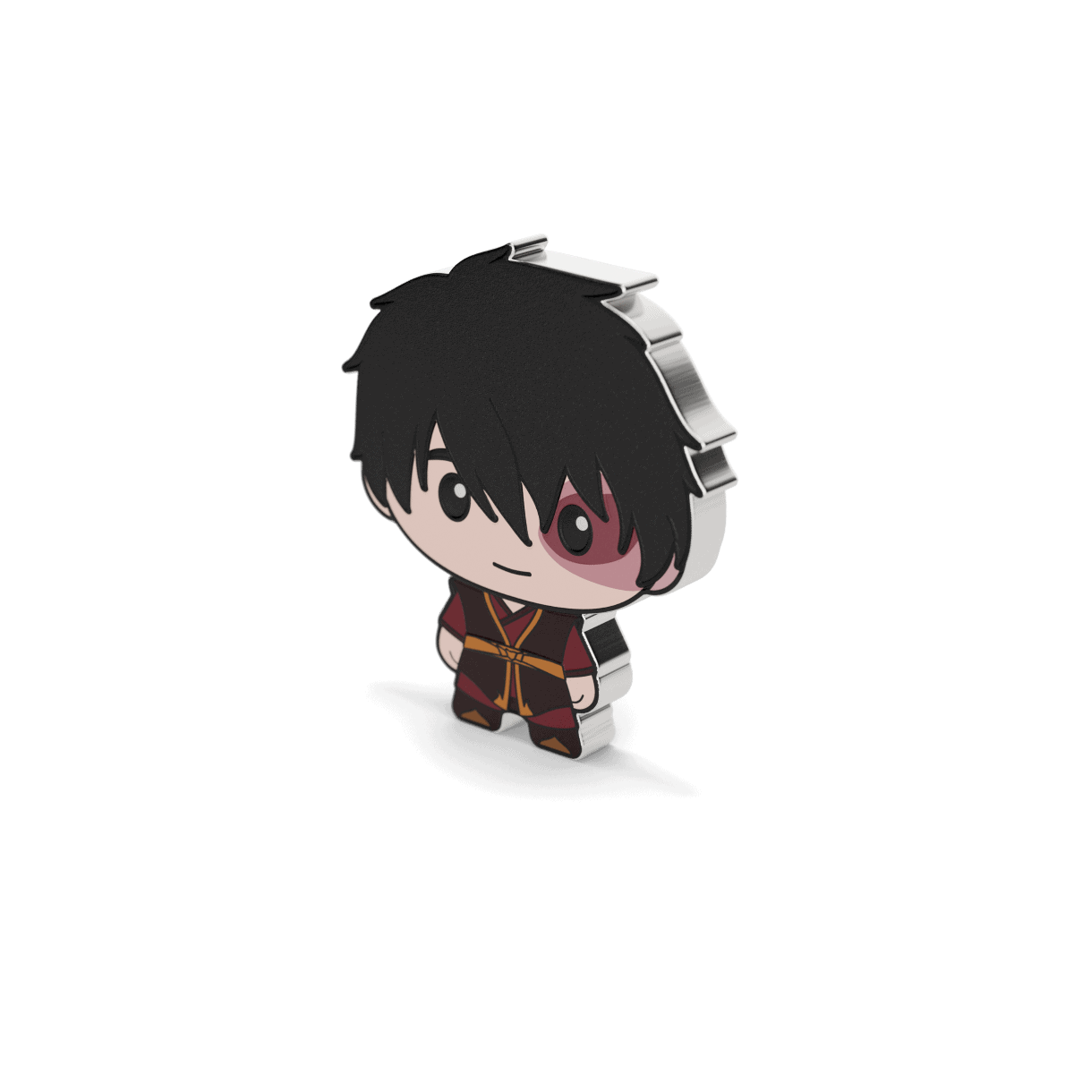 Detailed anime character coin featuring a male figure with black hair and red eye patch, dressed in dark traditional outfit, showcasing intricate design and high-quality craftsmanship.