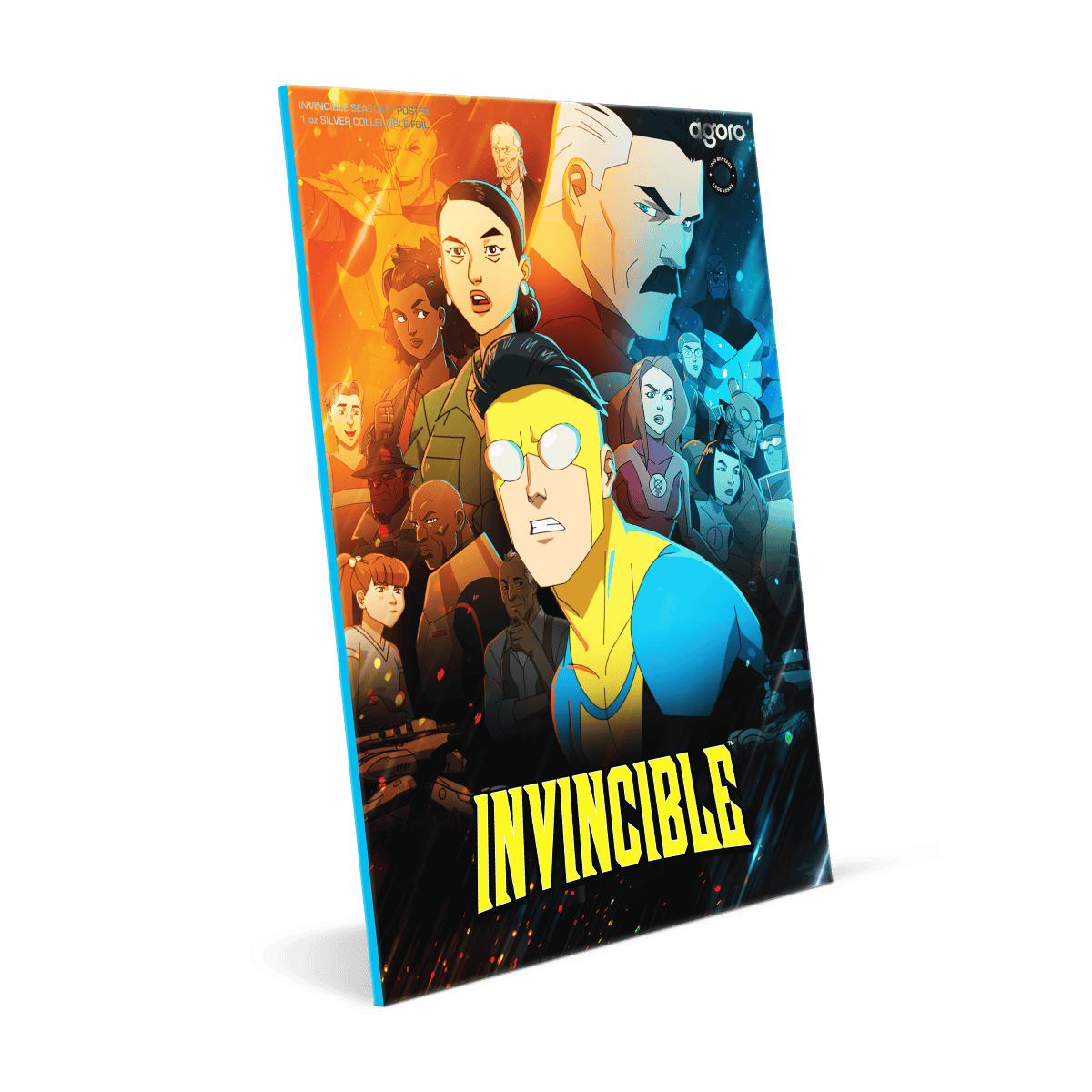 Invincible comic book cover featuring animated characters from the series with vibrant colors and diverse cast.