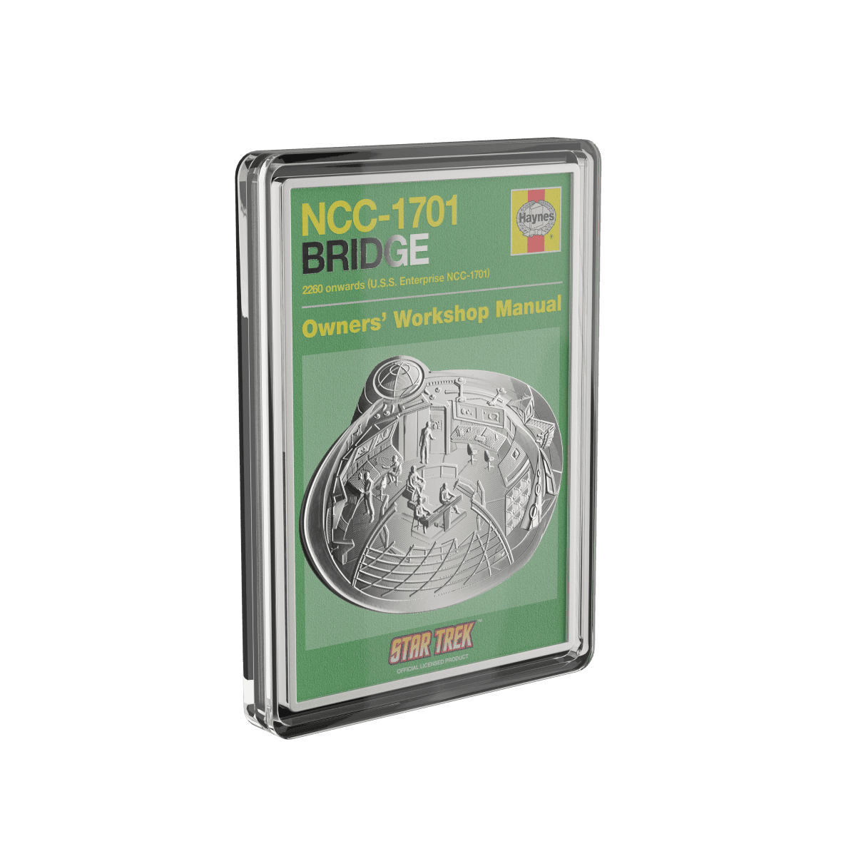 NCC-1701 Star Trek U.S.S. Enterprise collectible coin encased in protective holder.