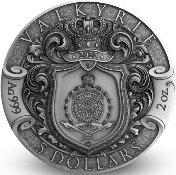 2025 Niue Valkyrie 2 oz Silver Antiqued High Relief Gilded Coin - Image 2
