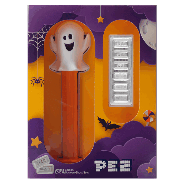 2025 PAMP Halloween Ghost PEZ 30 Gram Silver Wafers and Dispenser Set