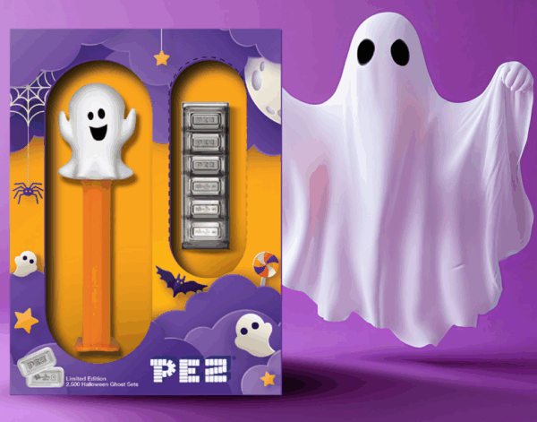 2025 PAMP Halloween Ghost PEZ 30 Gram Silver Wafers and Dispenser Set - Image 5
