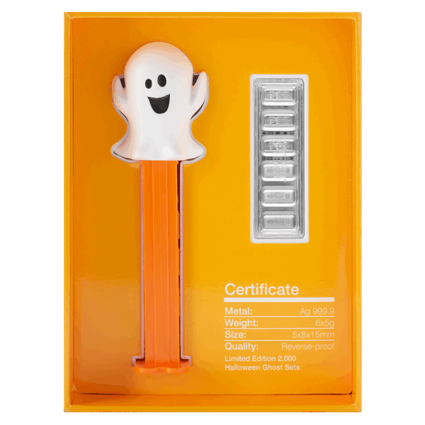 2025 PAMP Halloween Ghost PEZ 30 Gram Silver Wafers and Dispenser Set - Image 4