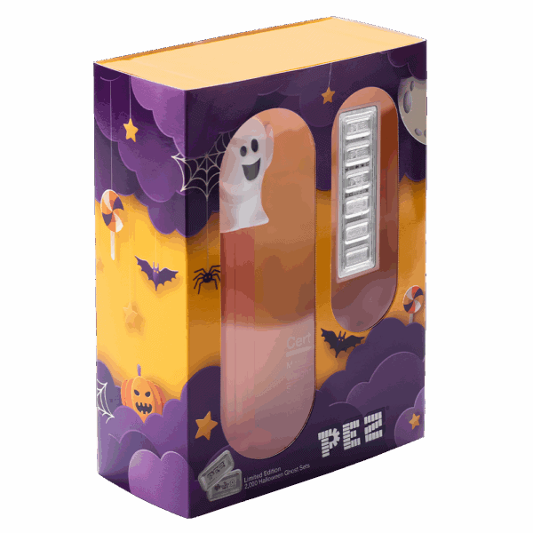 2025 PAMP Halloween Ghost PEZ 30 Gram Silver Wafers and Dispenser Set - Image 3