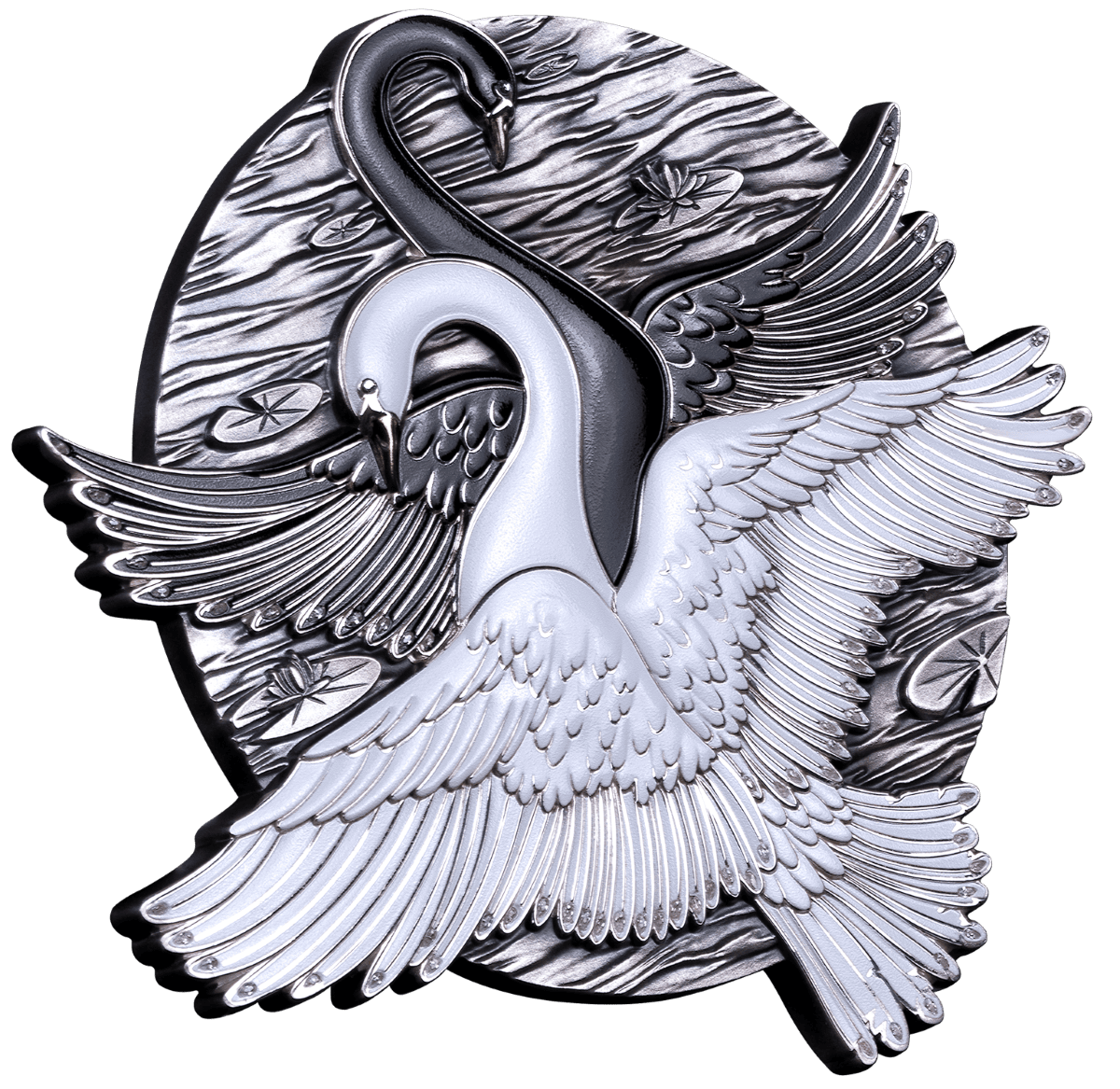 Elegant silver swan brooch with detailed feather design, perfect for luxury jewelry collections.