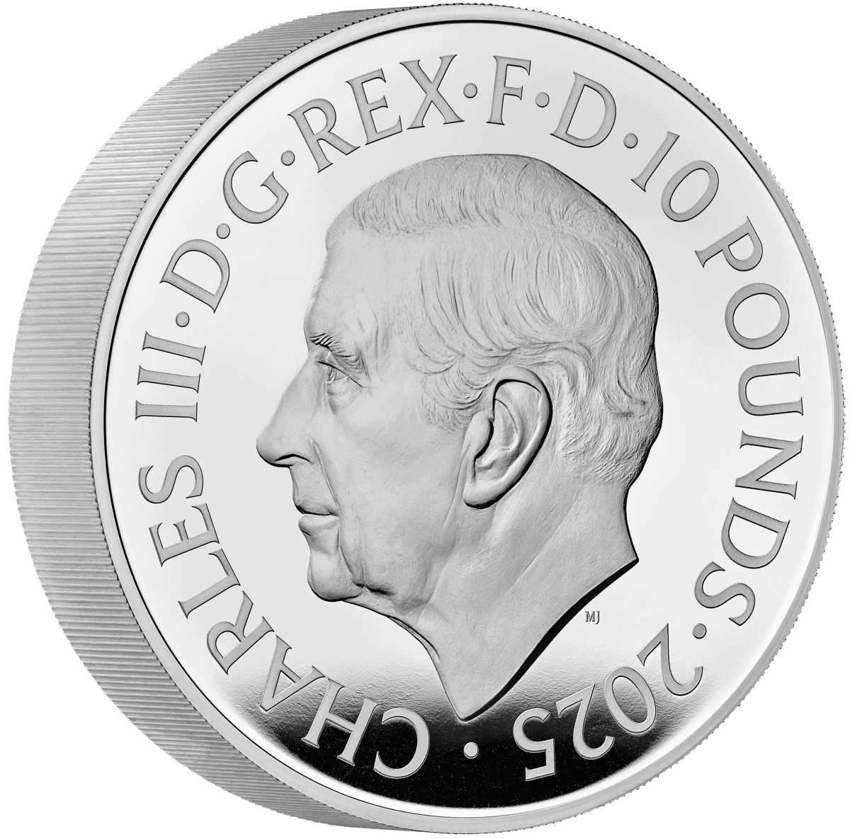 Silver coin with a profile of Queen Elizabeth II, featuring text around the edge.