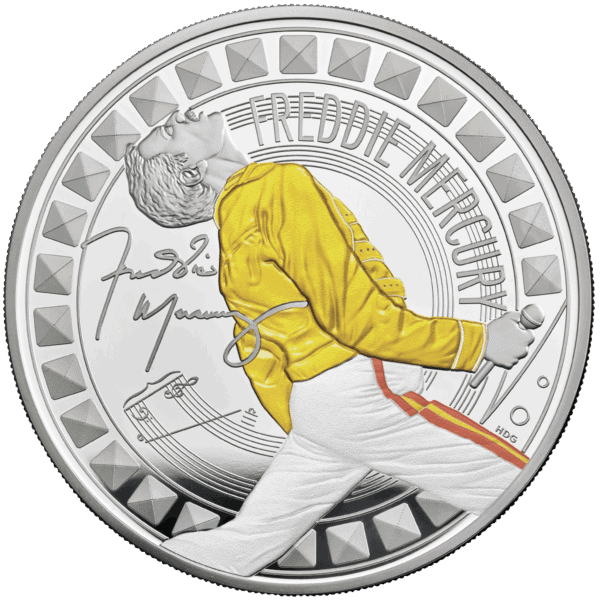 Shirtless man with guitar illustrated on silver coin, custom design, musical art, collectible coin, GR Reserve.