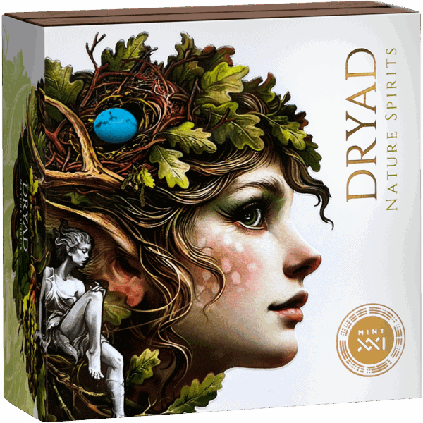 Deep Earth Woman with Oak Leaves and Blue Egg, Digital Artwork, Natural Spirit Theme.