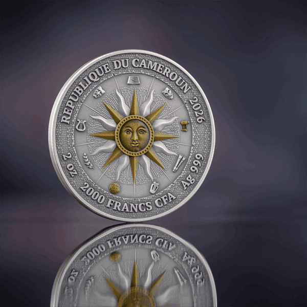 Precious Cameroonian 2000 Francs CFA coin with sun and moon design reflecting African heritage and currency.