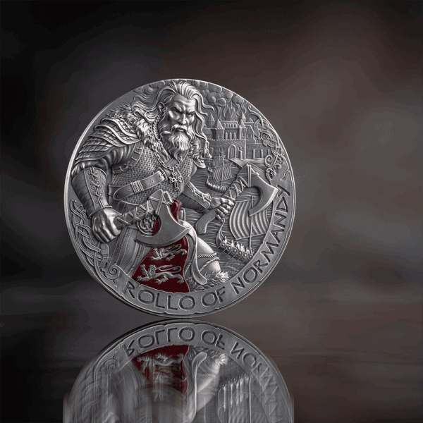 Viking coin with intricate Norse design and historical imagery, symbolizing Viking heritage and craftsmanship.