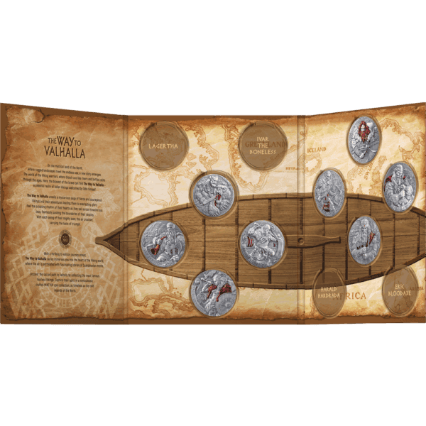 Silver Viking coins display in a historical-themed display at GR Reserve for Viking and Norse heritage.