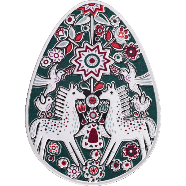 Vibrant enamel pin featuring unicorns, flowers, and hummingbirds with intricate folk art design.