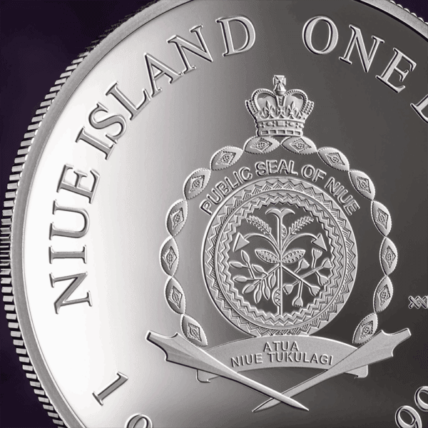 Niupe TukuLagi coin of Niue Island, close-up, showcasing the official emblem and detailed engraving.