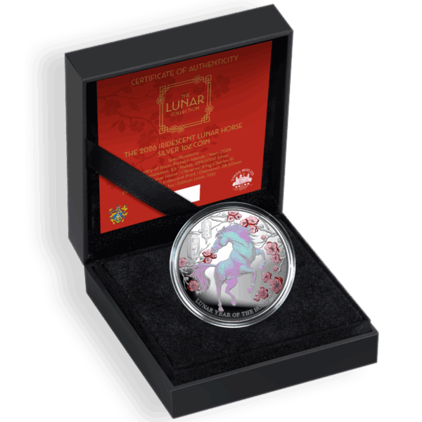 2026 Pitcairn Islands Lunar Year of The Horse 1 oz Silver Iridescent Proof Coin - Image 3