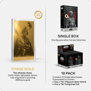 Chase Gold Darth Vader engraved in pure 0.9999 gold, collectible Star Wars foil gold card, perfect for coin and gold collectors.