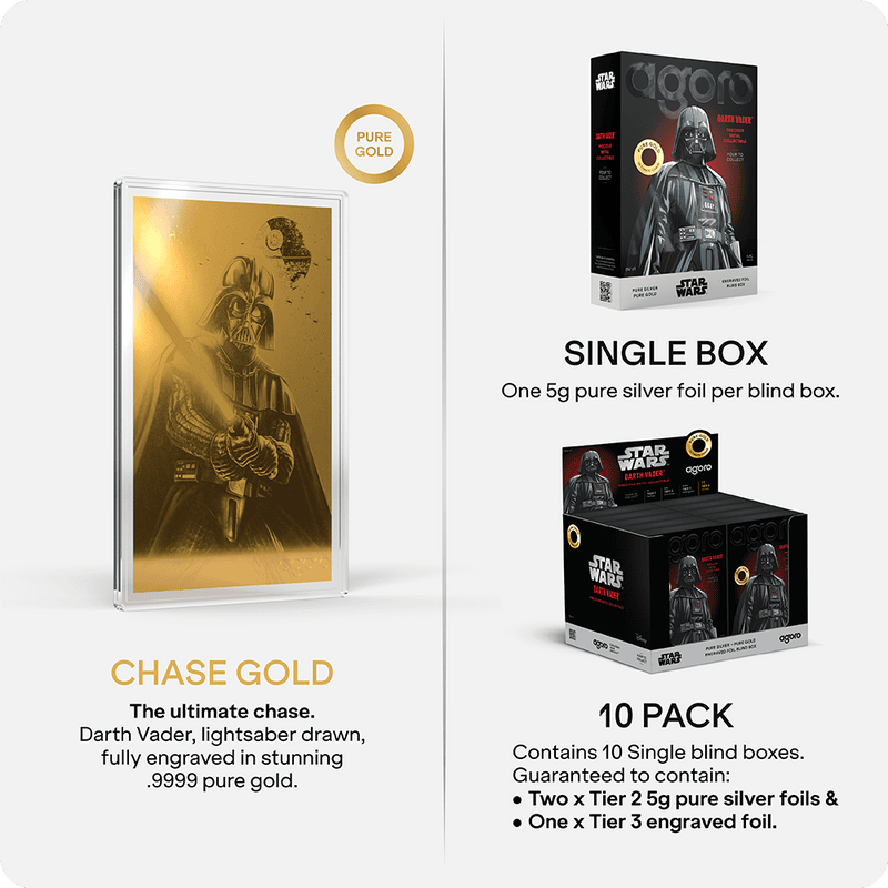 Chase Gold Darth Vader engraved in pure 0.9999 gold, collectible Star Wars foil gold card, perfect for coin and gold collectors.
