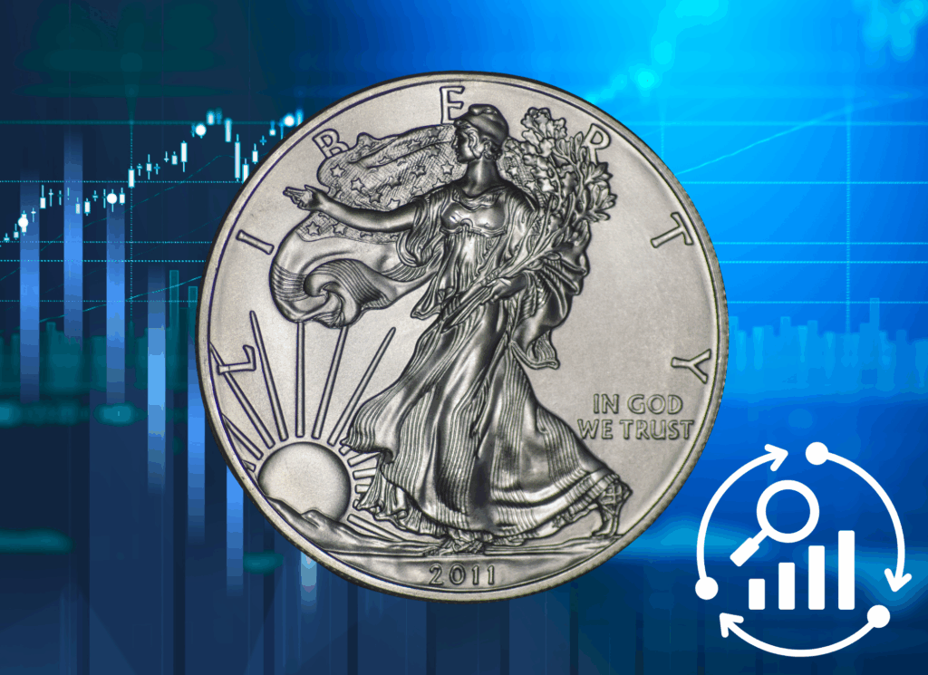 Silver dollar coin with financial chart background, representing investment and currency investment concepts.