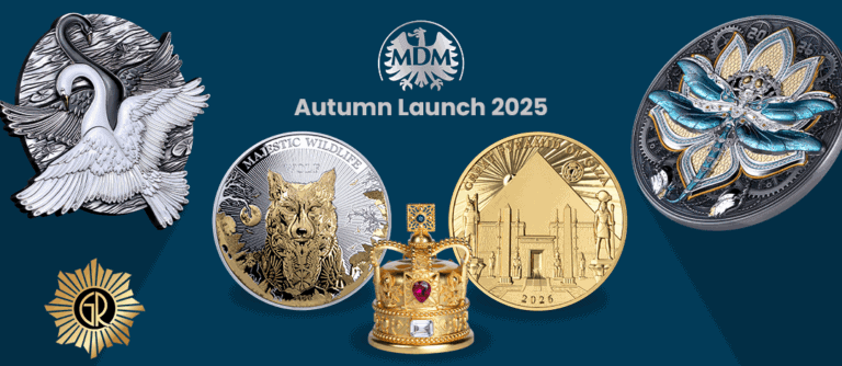 Shark and swan coin pendant jewelry design, gold and silver collectible coins, luxury jewelry and coin collection, limited edition coin collection for luxury enthusiasts, relevance.