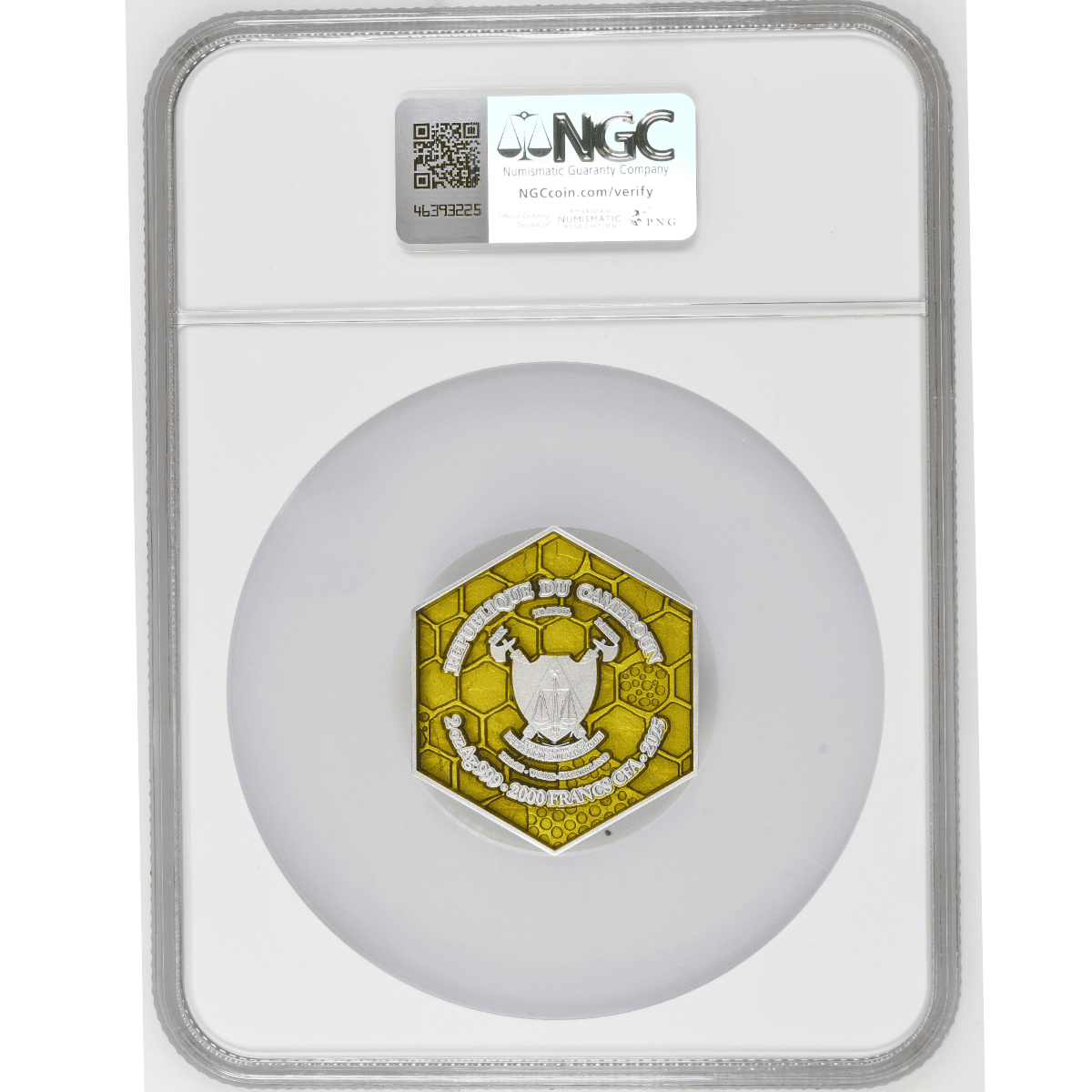 2025 Cameroon The Bee 2 oz Silver Enameled Coin NGC MS 70 Antiqued GR Reserve Back.