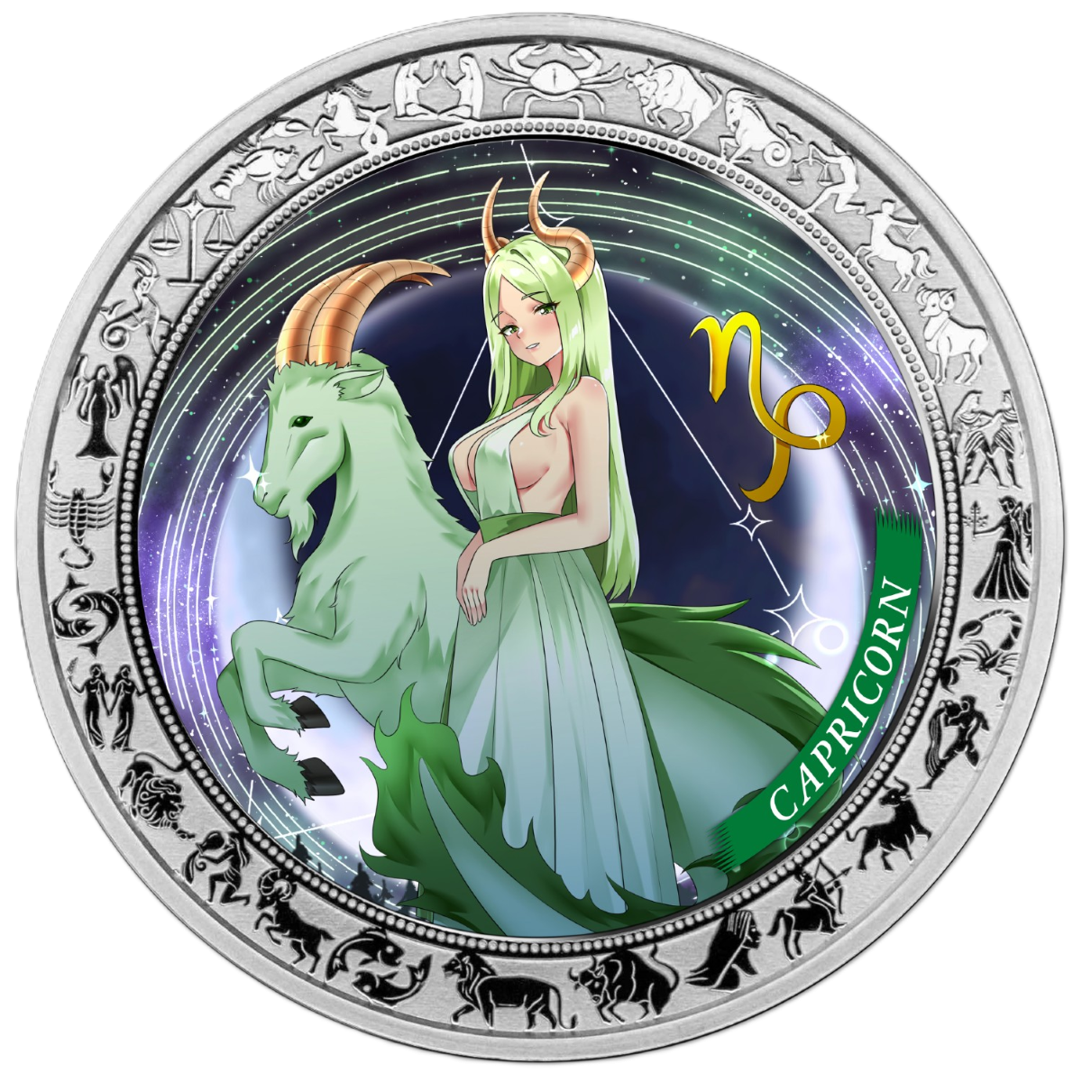 2025 Ghana Zodiac Capricorn Anime 1 oz Silver Colorized Proof Coin