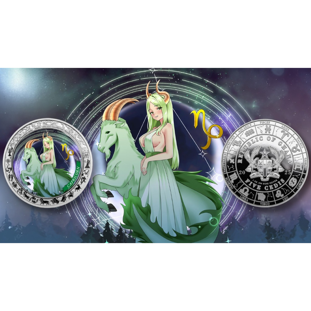2025 Ghana Zodiac Capricorn Anime 1 oz Silver Colorized Proof Coin - Image 4