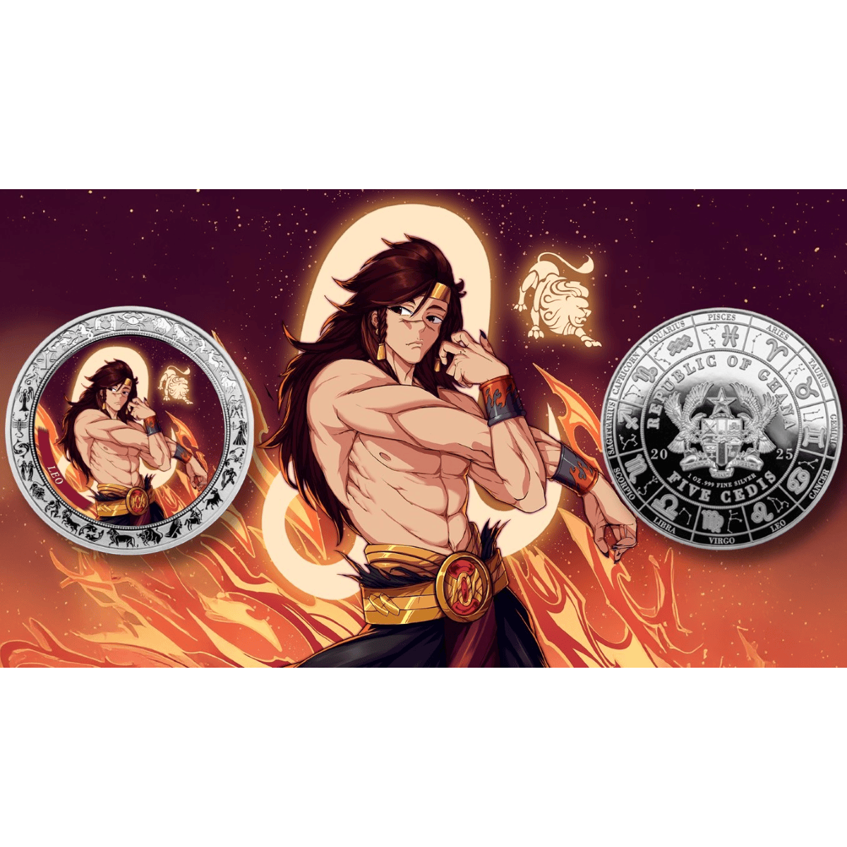 2025 Ghana Zodiac Leo Anime 1 oz Silver Colorized Proof Coin