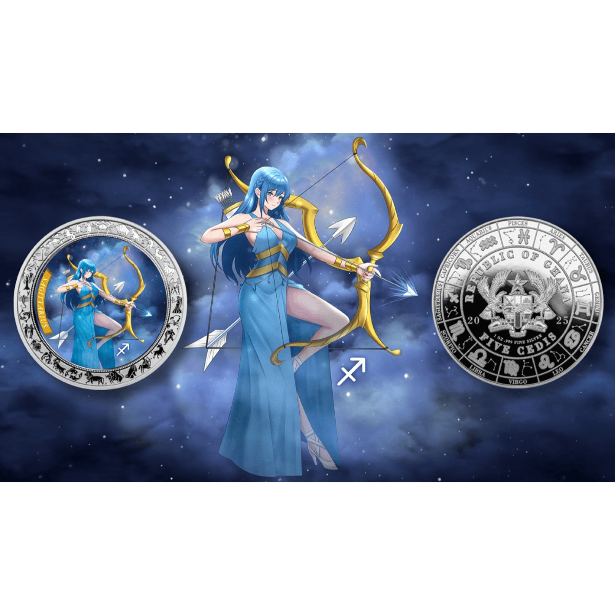 2025 Ghana Zodiac Sagittarius Anime 1 oz Silver Proof Coin
