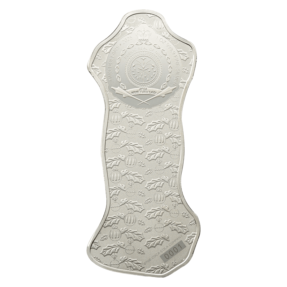 2025 Niue Coca-Cola Holiday Bottle 1 oz Silver Shaped Coin