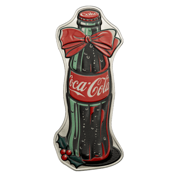 2025 Niue Coca-Cola Holiday Bottle 1 oz Silver Shaped Coin