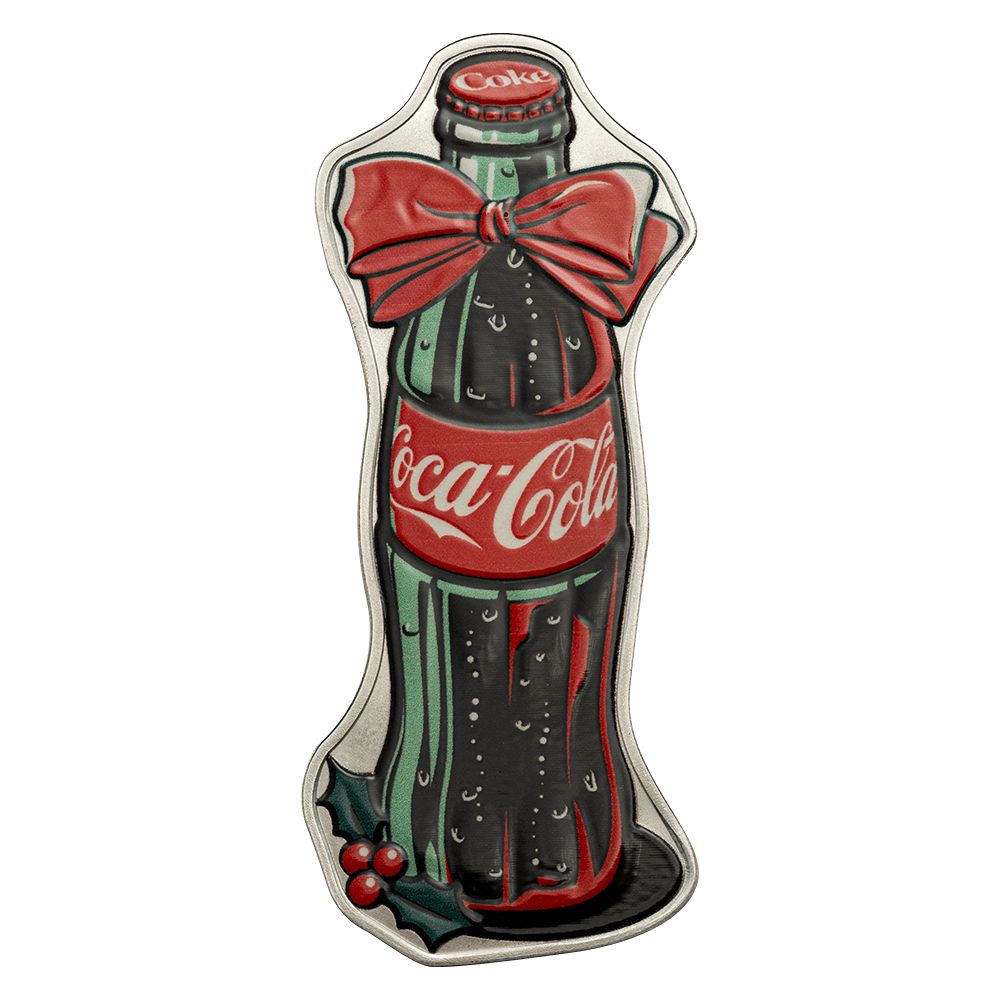 2025 Niue Coca-Cola Holiday Bottle 1 oz Silver Shaped Coin