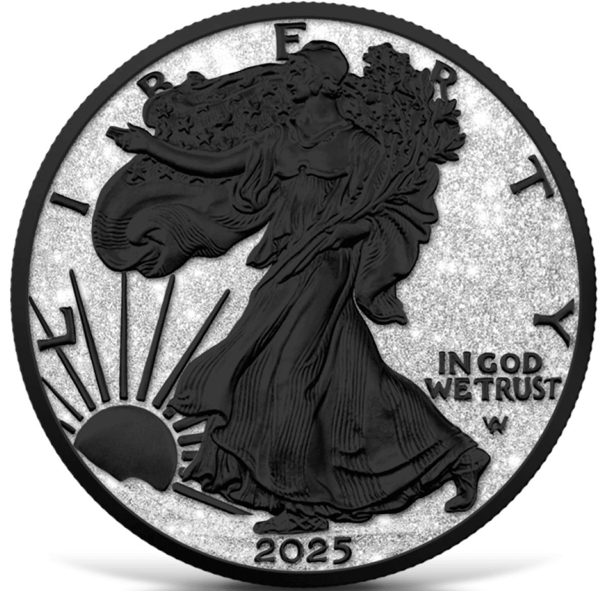 2025 United States American Eagle Diamond Dust and Black Platinum 1 oz Silver Coin GR Reserve Back.