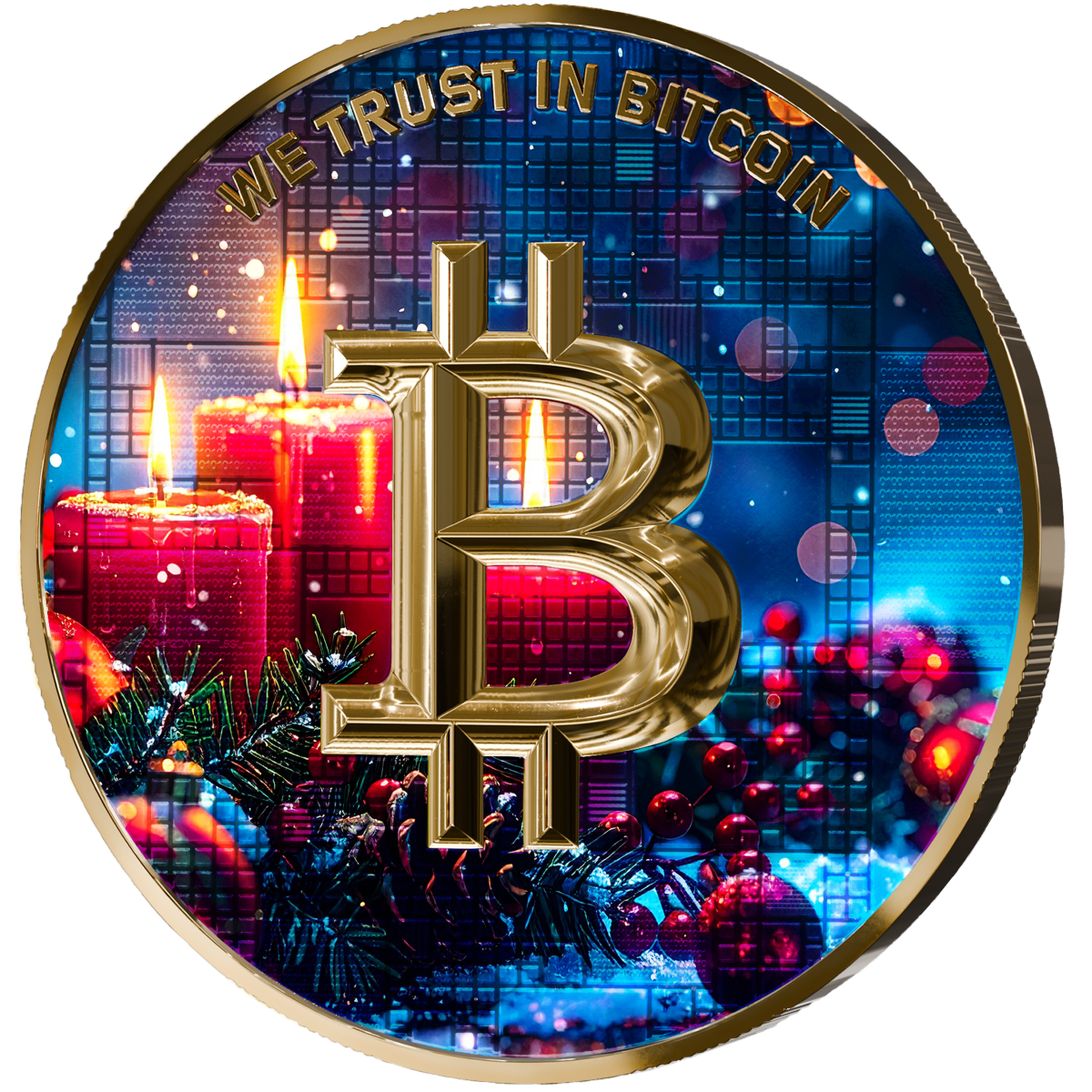 Satoshi Project Bitcoin Christmas 21 Gram Silver Colorized Coin