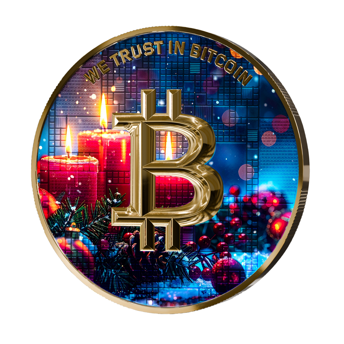 Satoshi Project Bitcoin Christmas 21 Gram Silver Colorized Coin