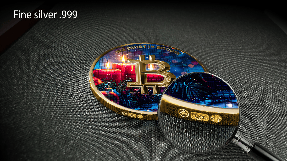 Satoshi Project Bitcoin Christmas 21 Gram Silver Colorized Coin